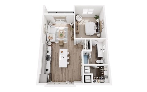 Floor plan for 1 bed, 1 bath, 771 sqft